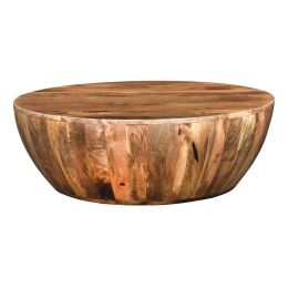 Mango Wood Coffee Table In Round Shape, Dark Brown