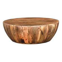 Mango Wood Coffee Table In Round Shape, Dark Brown