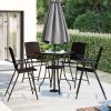 Outdoor Patio PE Wicker 5-Piece Counter Height Dining Table Set with Umbrella Hole and 4 Foldable Chairs, Brown