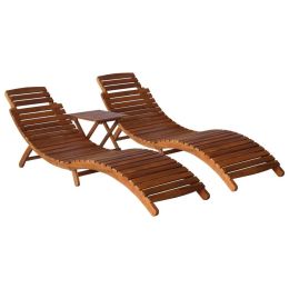 3 Piece Sun Lounger with Tea Table Solid Acacia Wood