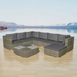 8 Piece Garden Lounge Set with Cushions Poly Rattan Gray