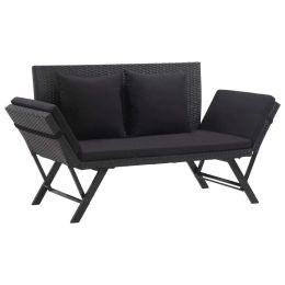 Garden Bench with Cushions 69.3" Black Poly Rattan