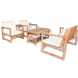 4 Piece Garden Lounge Set with Cushions Bamboo