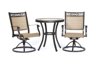 3 Piece Bistro Set, Handmade Contemporary Round Table Swivel Rocker Chairs Garden Backyard Outdoor Patio Furniture