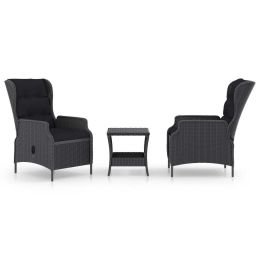 3 Piece Garden Lounge Set with Cushions Poly Rattan Dark Gray