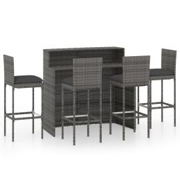 5 Piece Patio Bar Set with Cushions Gray
