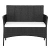 2pcs Arm Chairs 1pc Love Seat & Tempered Glass Coffee Table Rattan Sofa Set Black-dk