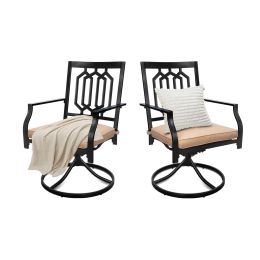 Outdoor Swivel Chairs Set of 2 Patio Metal Dining Rocker Chair with Cushion Surports 300 lbs for Garden Backyard Poolside,Black(2pcs Black-Classical)