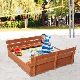 Wooden Sandbox Kids Outdoor Backyard Bench Play Sand Box  YJ