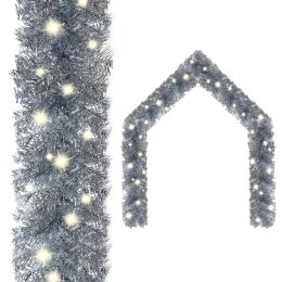 Christmas Garland with LED Lights 393.7" Silver