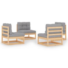 4 Piece Garden Lounge Set with Cushions Solid Pinewood