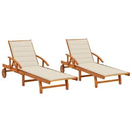 Sun Loungers 2 pcs with Cushions Solid Acacia Wood
