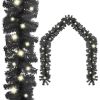 Christmas Garland with LED Lights 197" Black