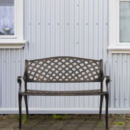 40.5" Outdoor Cast Aluminum Bench With Mesh Backrest Seat Surface RT