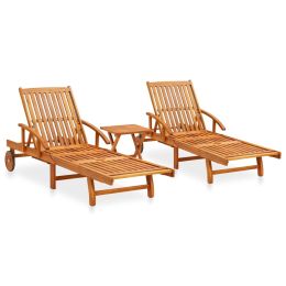 2 Piece Sun Lounger Set with Table Solid Acacia Wood