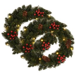 Christmas Wreaths 2 pcs with Decoration Green 17.7"