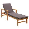 Sun Lounger with Cushion Poly Rattan and Solid Acacia Wood Gray