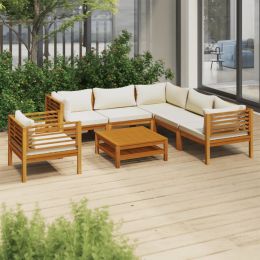 7 Piece Patio Lounge Set with Cream Cushion Solid Acacia Wood