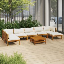 8 Piece Patio Lounge Set with Cream Cushion Solid Acacia Wood