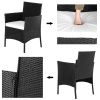 2pcs Arm Chairs 1pc Love Seat & Tempered Glass Coffee Table Rattan Sofa Set Black-dk
