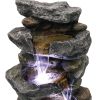 Outdoor Fountain 40inches Poly-resin Rock Water Fountain with LED Lights