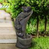 23.5inches Outdoor Water Fountain with LED Light - Modern Curved Indoor-Outdoor Waterfall Fountain