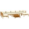 8 Piece Patio Lounge Set with Cream Cushion Solid Acacia Wood