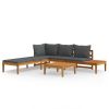 3 Piece Patio Lounge Set with Dark Gray Cushions Acacia Wood
