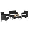 2pcs Arm Chairs 1pc Love Seat & Tempered Glass Coffee Table Rattan Sofa Set Black-dk