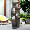 39inches Modern Resin Floor-Standing Fountain with Warm LED Light