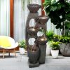 39inches Modern Resin Floor-Standing Fountain with Warm LED Light