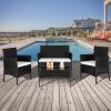 2pcs Arm Chairs 1pc Love Seat & Tempered Glass Coffee Table Rattan Sofa Set Black-dk