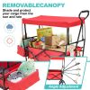 Collapsible Wagon Folding Cart with Canopy Beach Garden Outdoor Sport Utility Cart Wheels Adjustable Handle Rear Storage