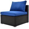 6PCS Outdoor Patio Sectional All Weather PE Wicker Rattan Sofa Set with Glass Table, Blue Cushion+ Brown Wicker