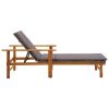 Sun Lounger with Cushion Poly Rattan and Solid Acacia Wood Gray