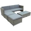 4-piece Outdoor Backyard Patio Rattan Sofa Set, All-weather PE Wicker Sectional Furniture Set with Retractable Table, Gray