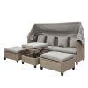 4 Piece UV-Resistant Resin Wicker Patio Sofa Set with Retractable Canopy, Cushions and Lifting Table,Brown