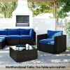 6PCS Outdoor Patio Sectional All Weather PE Wicker Rattan Sofa Set with Glass Table, Blue Cushion+ Brown Wicker