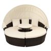 Patio Furniture Round Outdoor Sectional Sofa Set Rattan Daybed Sunbed with Retractable Canopy, Separate Seating and Removable Cushion (Beige)