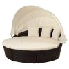 Patio Furniture Round Outdoor Sectional Sofa Set Rattan Daybed Sunbed with Retractable Canopy, Separate Seating and Removable Cushion (Beige)