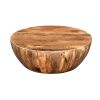 Mango Wood Coffee Table In Round Shape, Dark Brown