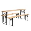 3PCS Outdoor Folding Picnic Table Bench Set, Portable Patio Dining Table Set with Wooden Top & Steel Frame