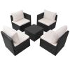 5 Piece Garden Lounge Set with Cushions Poly Rattan Black