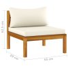 3-Seater Patio Sofa with Cream Cushion Solid Acacia Wood