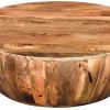 Mango Wood Coffee Table In Round Shape, Dark Brown