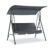 3-Person Patio Glider Swing Chair With Stand, Porch Lawn Swing With Removable Cushion And Convertible Canopy, Gray