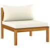 3-Seater Patio Sofa with Cream Cushion Solid Acacia Wood
