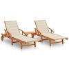 Sun Loungers 2 pcs with Table and Cushions Solid Acacia Wood