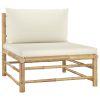 12 Piece Garden Lounge Set with Cream White Cushions Bamboo