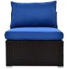 6PCS Outdoor Patio Sectional All Weather PE Wicker Rattan Sofa Set with Glass Table, Blue Cushion+ Brown Wicker